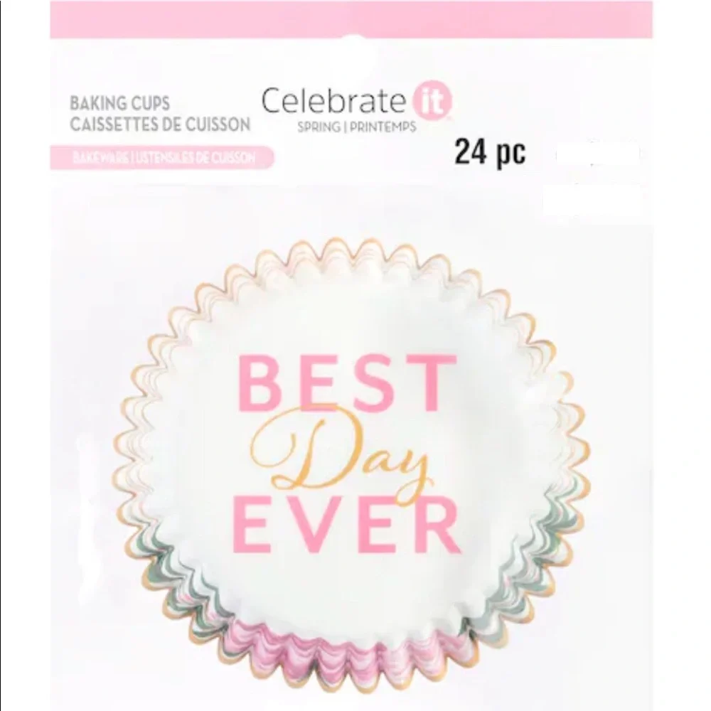 Celebrate It Pink Peony “Best Day Ever” Cupcake Cups & Toppers Set
